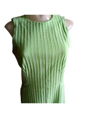 True Vintage Dress 1Of1 8/10 Sleeveless Lime Green Knit Texture 70's Handmade